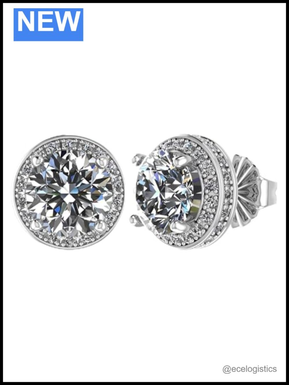 Round Halo Birthstone Stud Earrings 6.5mm Sterling Silver